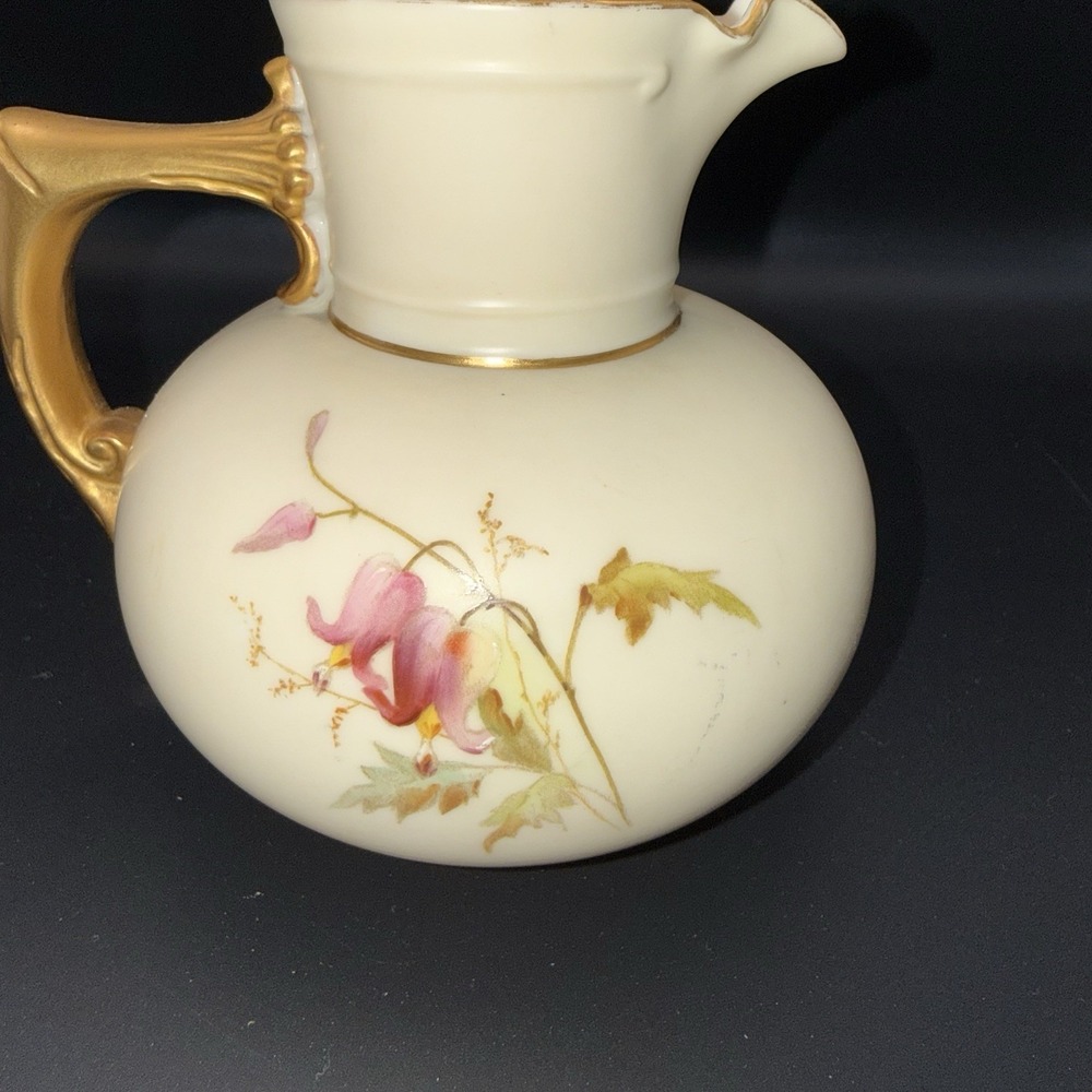Antique Royal Worcester Porcelain Pitcher Hand Painted Floral #1376 England 4.5" - Picture 5 of 10